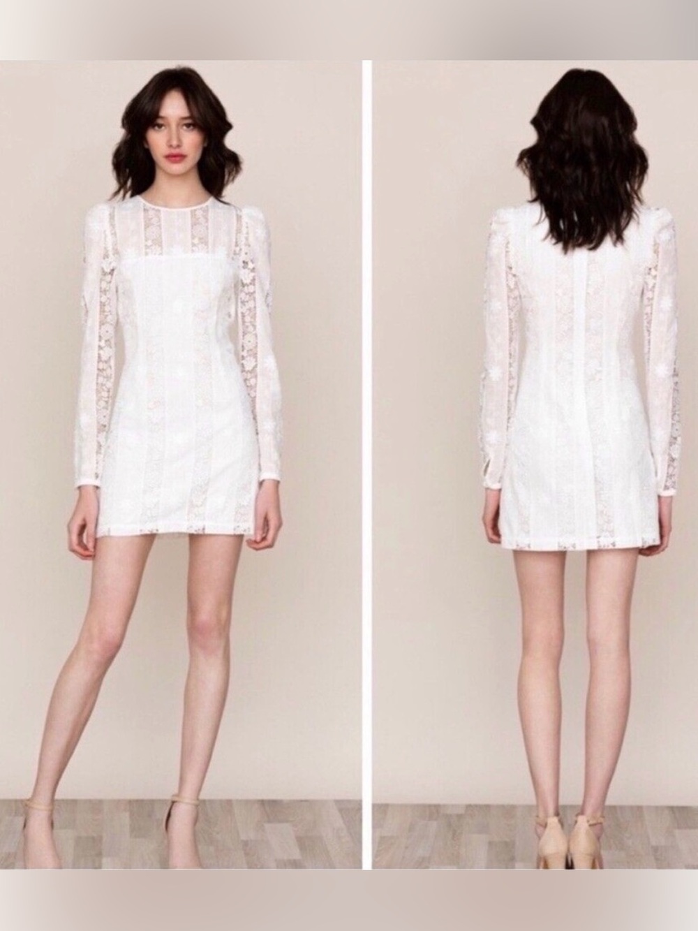 NWT Yumi Kim White Eyelet Lace Floral A-Line Dress S Lined Long Sleeve Cocktail